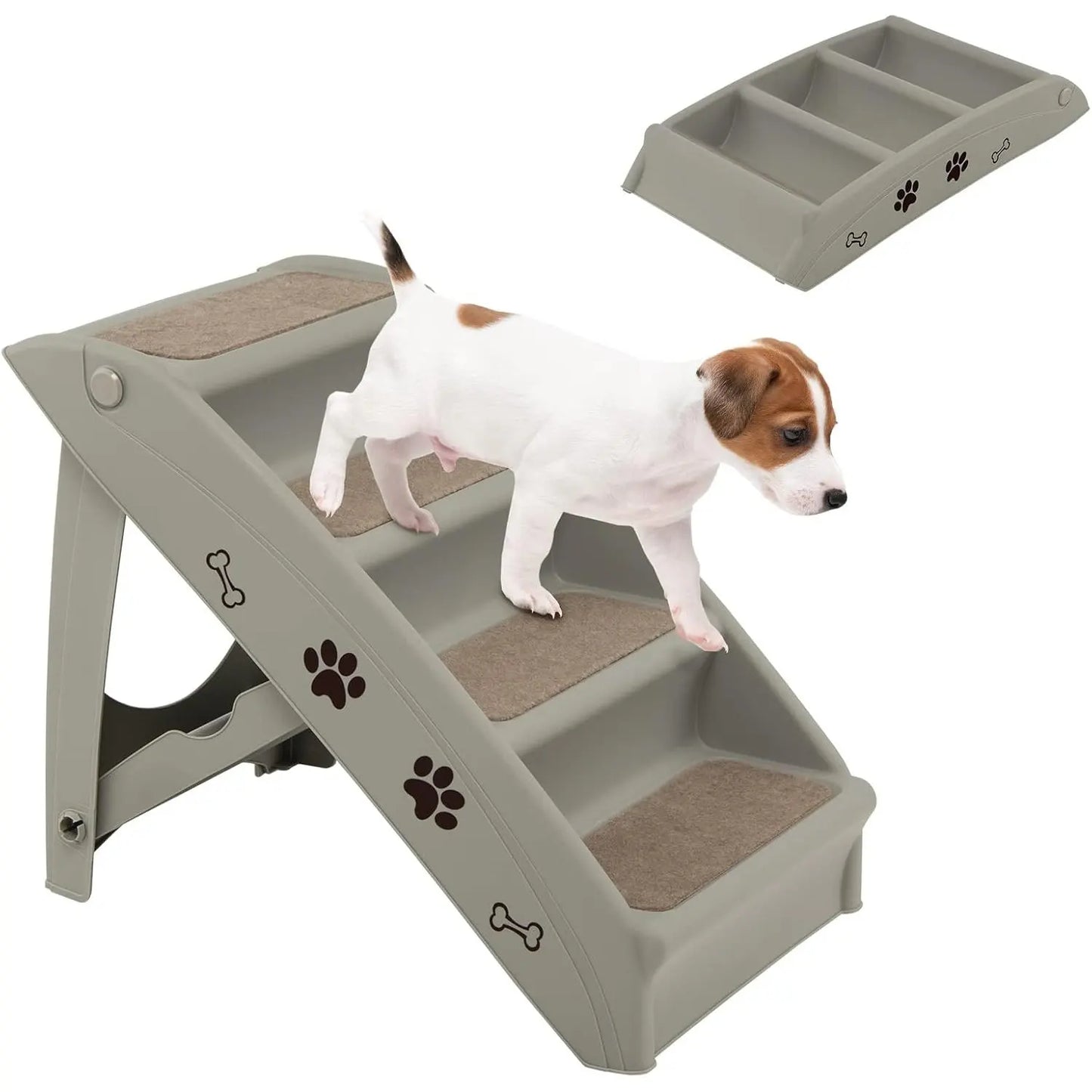 4-Tier Pet Stairs with Carpeted,  Portable Pet Stairs for Dogs and Cats, Animal Ramp for Climbing and Scratching (Brown)
