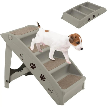 4-Tier Pet Stairs with Carpeted,  Portable Pet Stairs for Dogs and Cats, Animal Ramp for Climbing and Scratching (Brown)