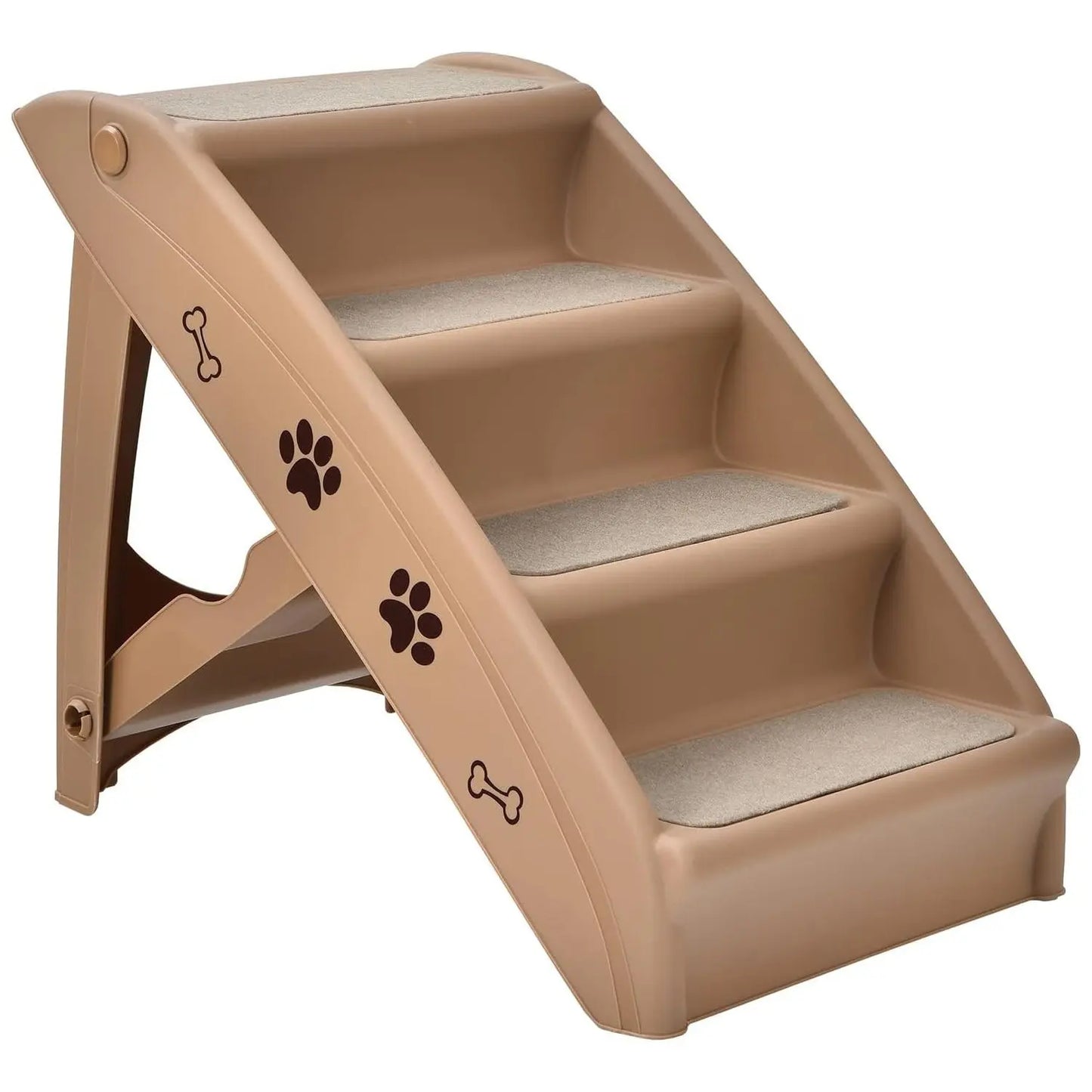 4-Tier Pet Stairs with Carpeted,  Portable Pet Stairs for Dogs and Cats, Animal Ramp for Climbing and Scratching (Brown)