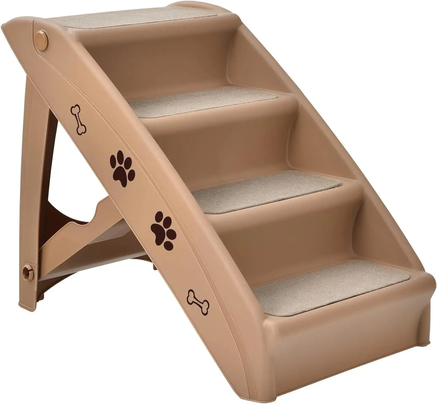4-Tier Pet Stairs with Carpeted,  Portable Pet Stairs for Dogs and Cats, Animal Ramp for Climbing and Scratching (Brown)